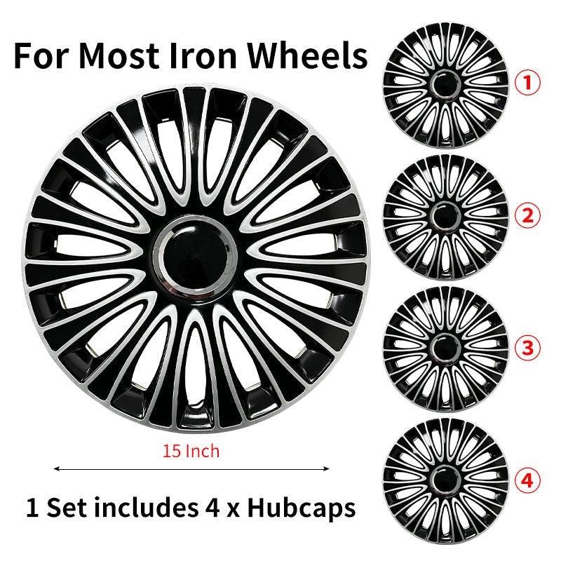 15" Dagger Style Wheel Covers Hubcaps for Universal Fit R15 Tire Steel Wheels 4 PCS