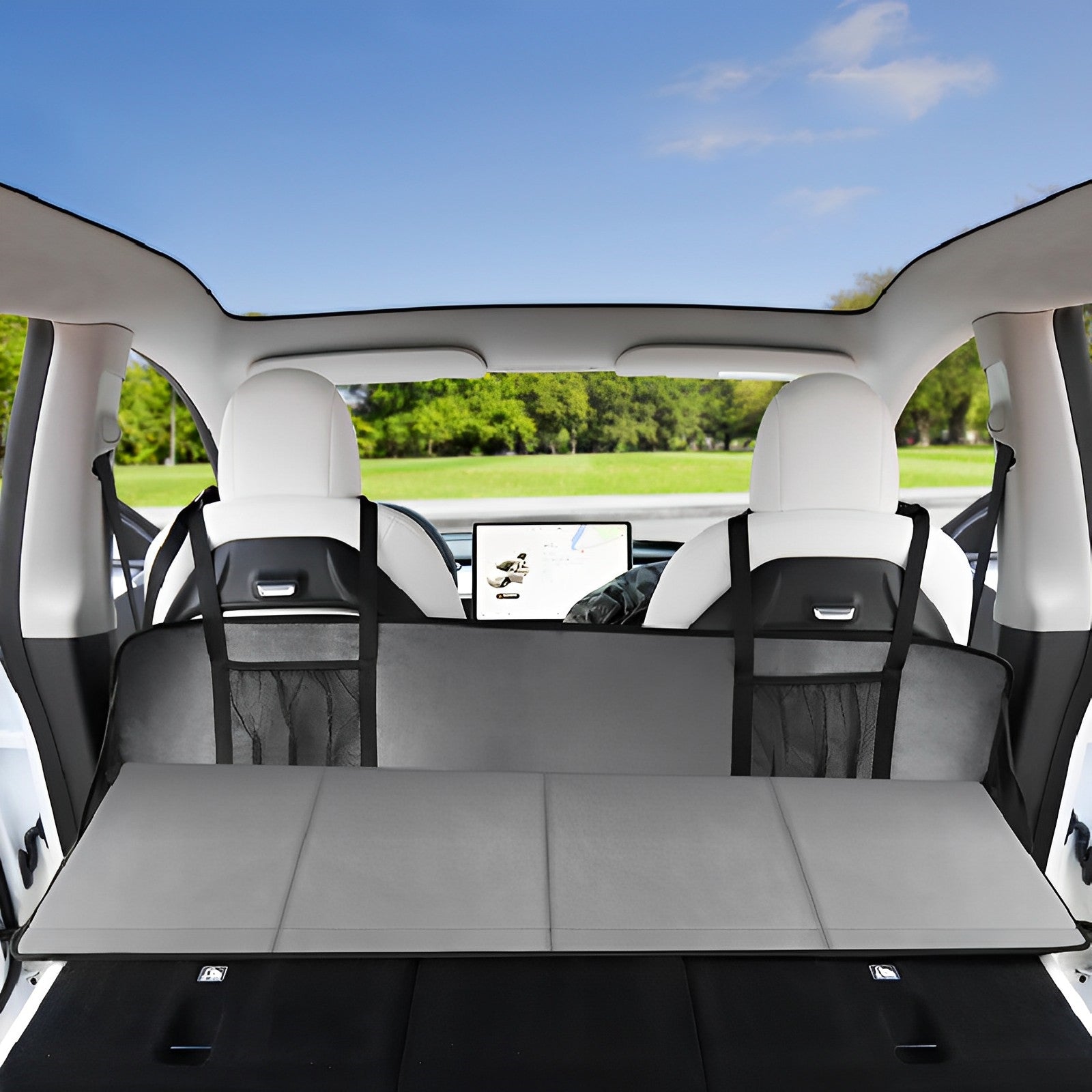 Flannel Camping Mattress Head Guard Suitable for Tesla Model 3/Y Full Cover Grey