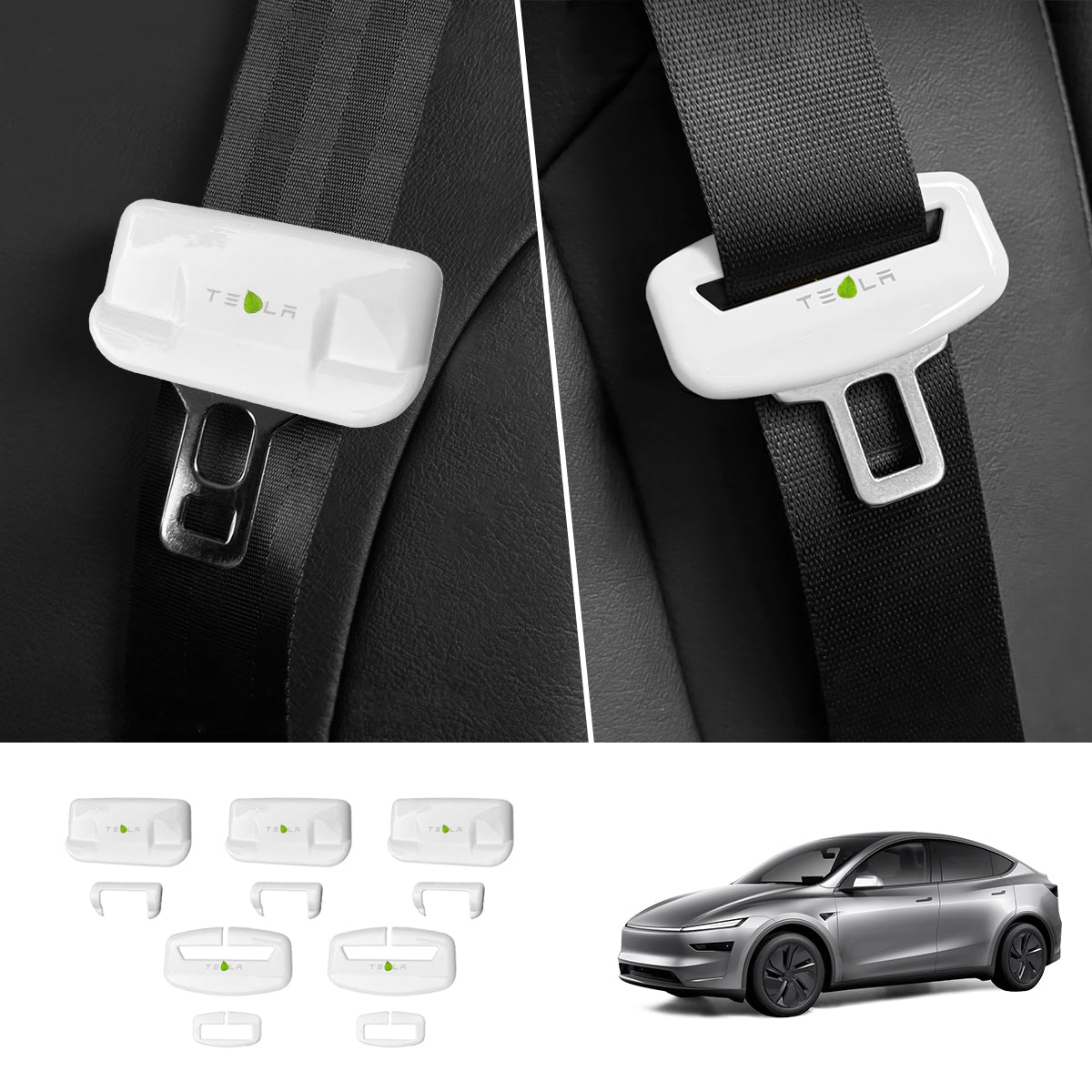 Seat Belt Buckle Cover Set for Tesla Model Y Juniper 2025+ Full Car Set (5 Pairs) Minimalist Style White