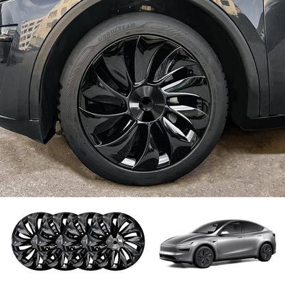 19'' Crossflow Hubcaps Wheel Covers – Spiral Spoke Style for Tesla Model Y Juniper 2025+ (Set of 4) Classic Cap Glossy Black
