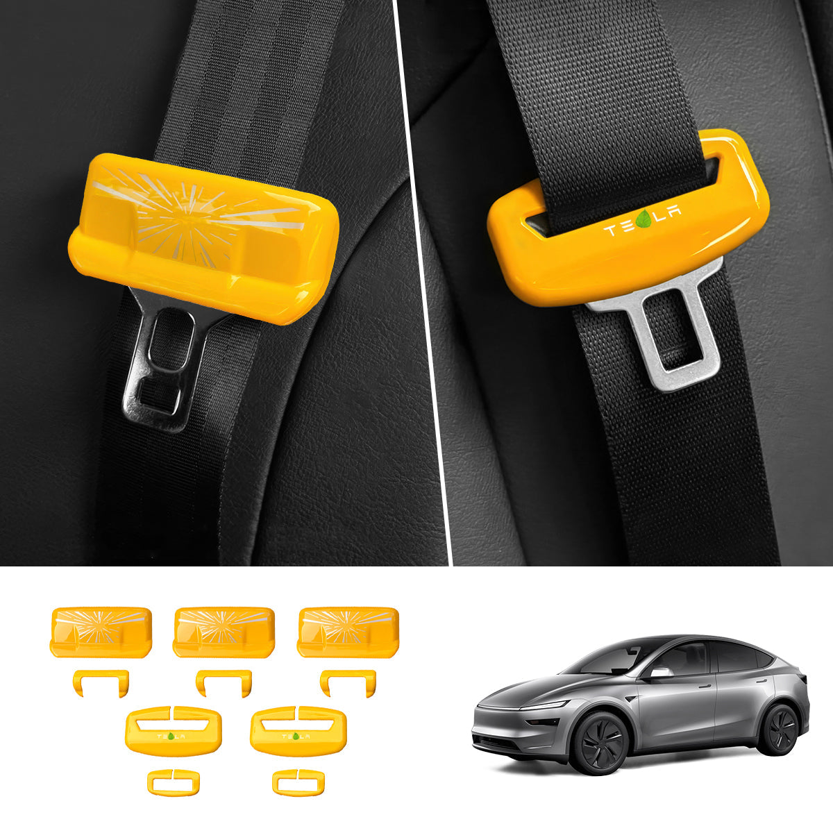 Seat Belt Buckle Cover Set for Tesla Model Y Juniper 2025+ Full Car Set (5 Pairs) Time Tunnel Style Yellow