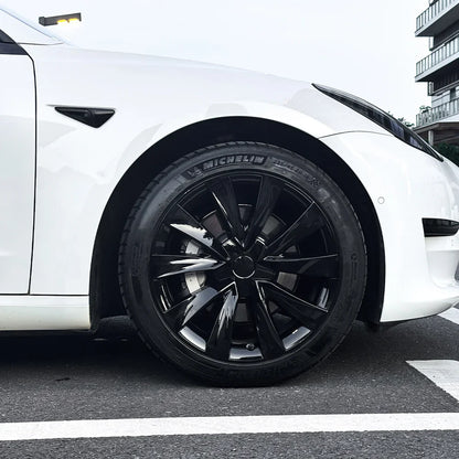 18'' Aero Hubcaps Wheel Covers for Tesla Model 3 (2017–2023) – Helix 2.0 Style (Set of 4) Glossy Black 4-Piece Set