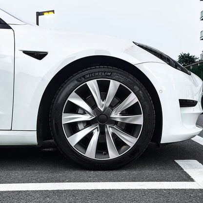 18'' Aero Hubcaps Wheel Covers for Tesla Model 3 (2017–2023) – Helix 2.0 Style (Set of 4) Dual-Tone Silver & Black 4-Piece Set