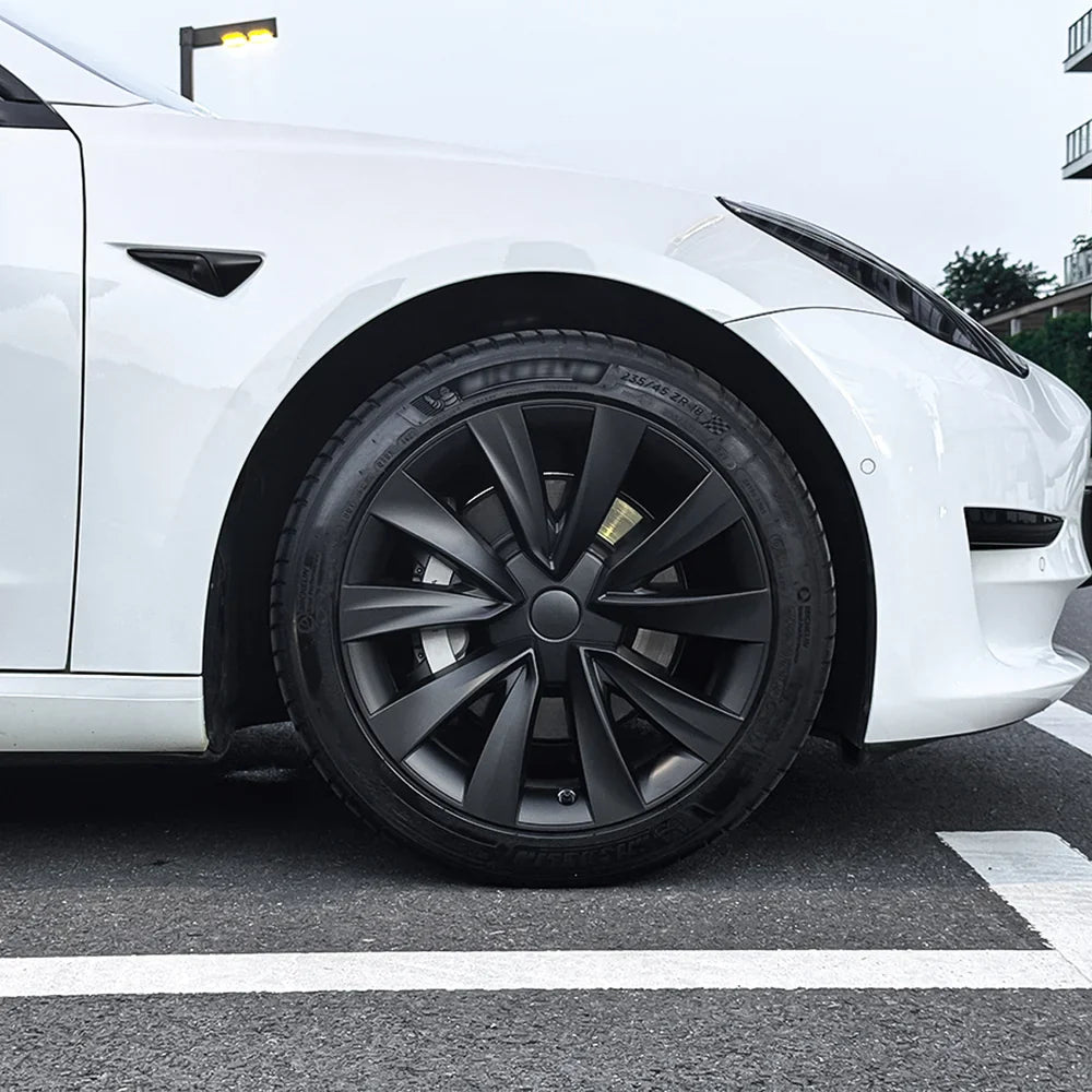 18'' Aero Hubcaps Wheel Covers for Tesla Model 3 (2017–2023) – Helix 2.0 Style (Set of 4) Matte Black 4-Piece Set