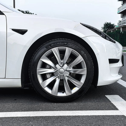 18'' Aero Hubcaps Wheel Covers for Tesla Model 3 (2017–2023) – Helix 2.0 Style (Set of 4) Silver 4-Piece Set