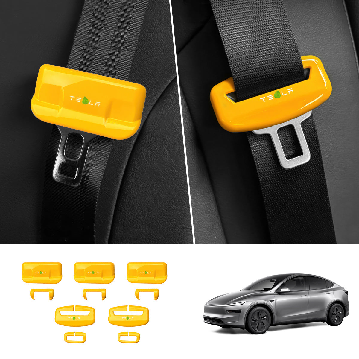 Seat Belt Buckle Cover Set for Tesla Model Y Juniper 2025+ Full Car Set (5 Pairs) Minimalist Style Yellow