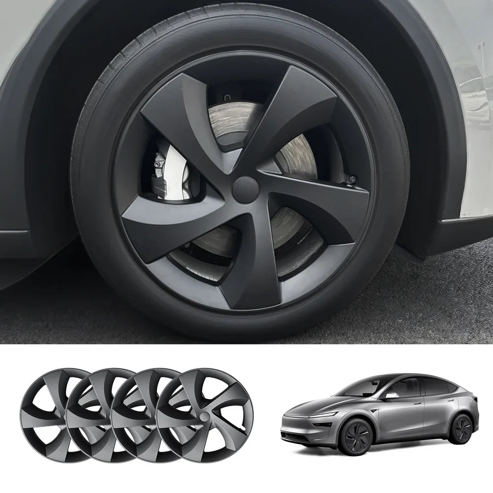 19'' Crossflow Hubcaps Wheel Covers – Twist Spoke Style for Tesla Model Y Juniper 2025+ (Set of 4) Matte Black 4-Piece Set