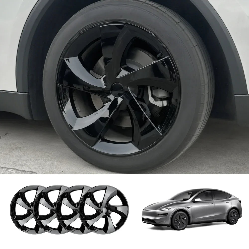 19'' Crossflow Hubcaps Wheel Covers – Twist Spoke Style for Tesla Model Y Juniper 2025+ (Set of 4) Glossy Black 4-Piece Set