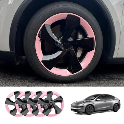 19'' Crossflow Hubcaps Wheel Covers – Twist Spoke Style for Tesla Model Y Juniper 2025+ (Set of 4) Light Pink & Black Two-Tone 4-Piece Set
