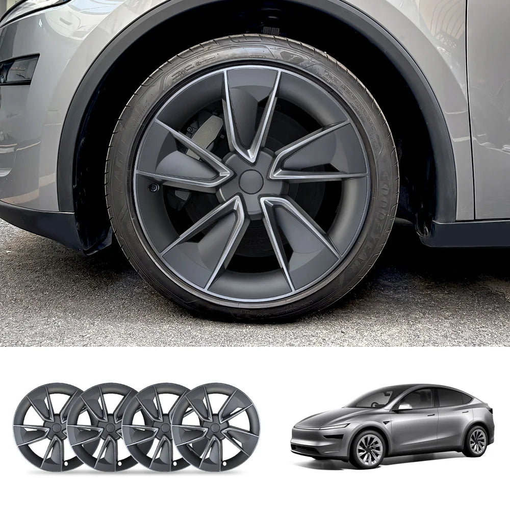 19'' Crossflow Wheel Cover Hubcaps for Tesla Model Y Juniper 2025+(4PCS)- Inspired by the Model 3 Highland Performance Two-tone: Gray Frame