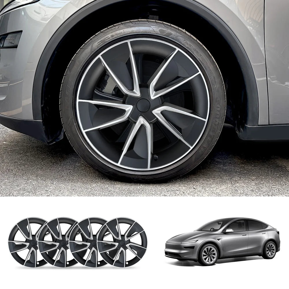 19'' Crossflow Wheel Cover Hubcaps for Tesla Model Y Juniper 2025+(4PCS)- Inspired by the Model 3 Highland Performance Two-tone: Silver Frame