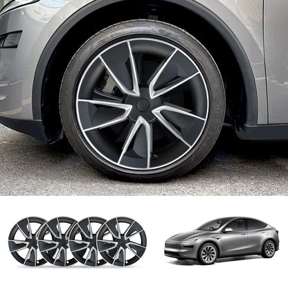 19'' Crossflow Wheel Cover Hubcaps for Tesla Model Y Juniper 2025+(4PCS)- Inspired by the Model 3 Highland Performance Two-tone: Silver Frame