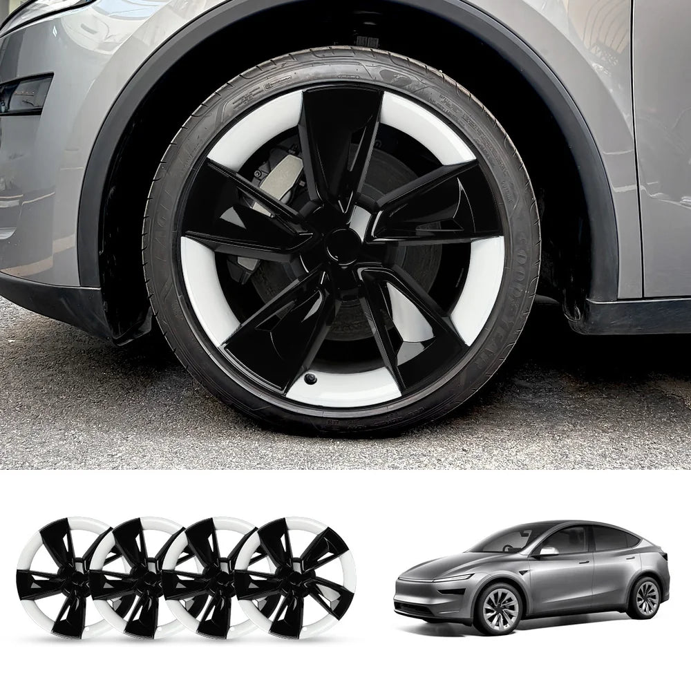 19'' Crossflow Wheel Cover Hubcaps for Tesla Model Y Juniper 2025+(4PCS)- Inspired by the Model 3 Highland Performance Two-Tone: Black & White