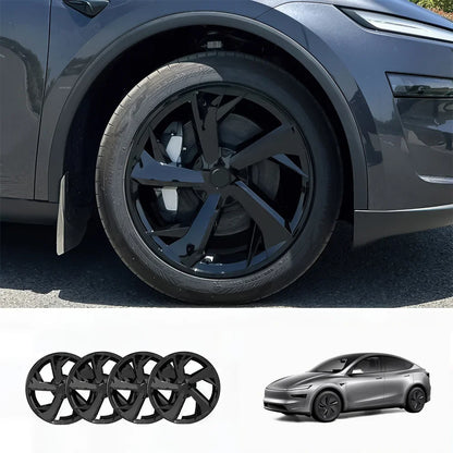 19'' Crossflow Hubcaps Wheel Covers – Spoke Style for Tesla Model Y Juniper 2025+ (Set of 4) Glossy Black 4-Piece Set