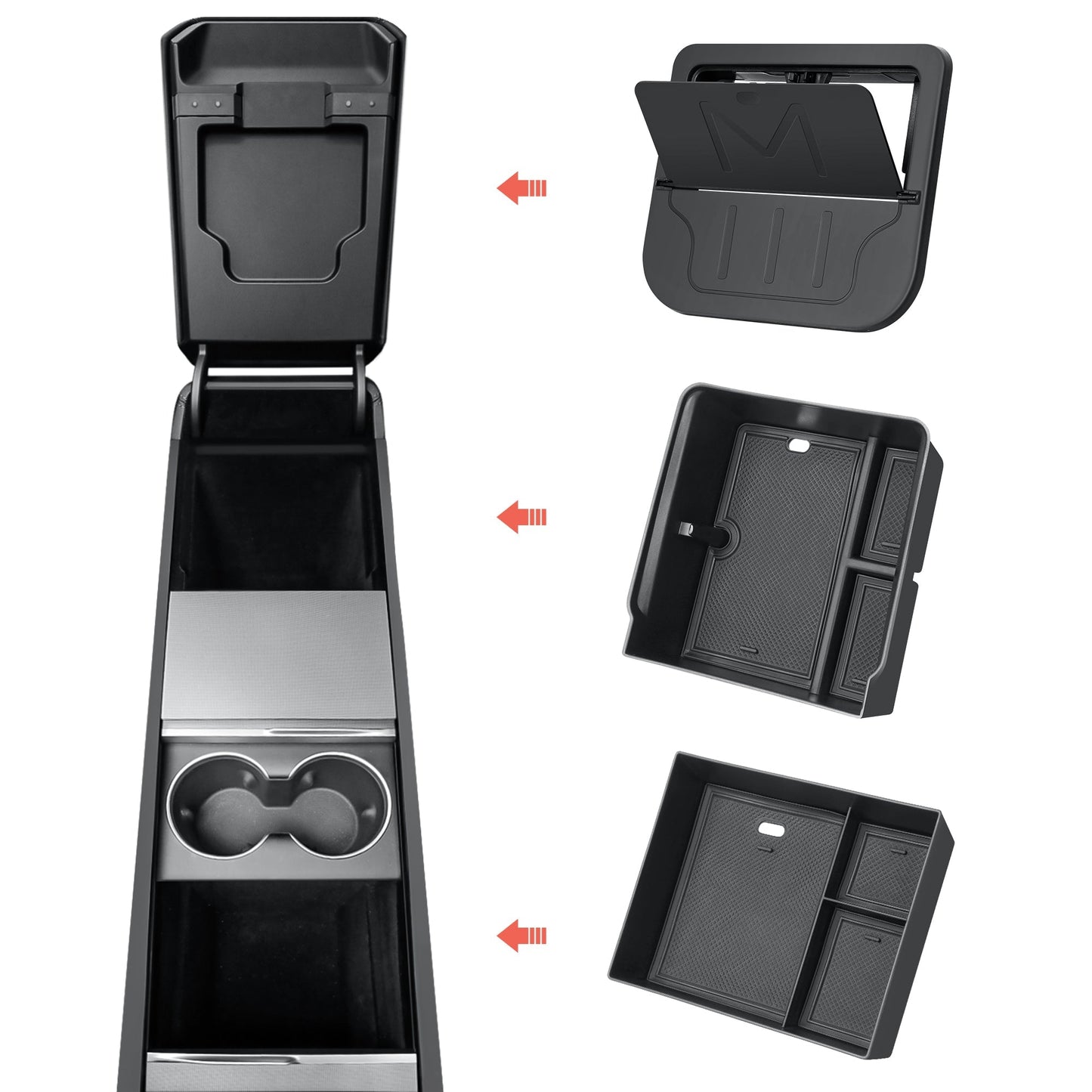 Center Console Organizer and Armrest Box for Tesla 2024 Model 3 Highland whole set (3 pcs)