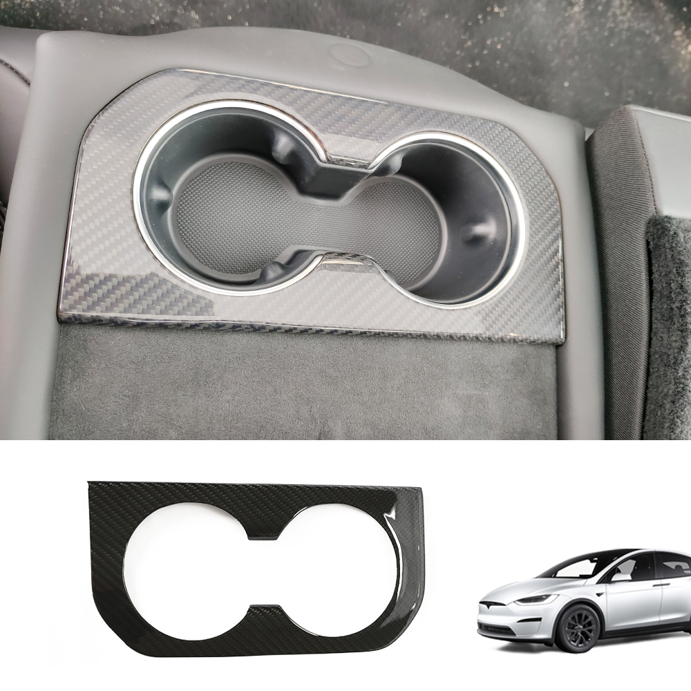 [Real Carbon Fiber] Rear Cup Holder Cover for Tesla Model S 2021+ Glossy Carbon Fiber