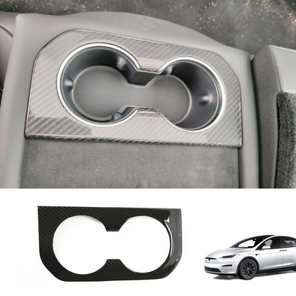 [Real Carbon Fiber] Rear Cup Holder Cover for Tesla Model S 2021+ Glossy Carbon Fiber