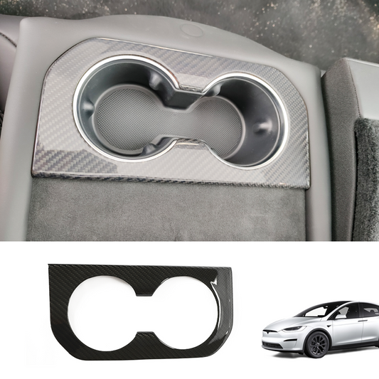 [Real Carbon Fiber] Rear Cup Holder Cover for Tesla Model S 2021+ Glossy Carbon Fiber