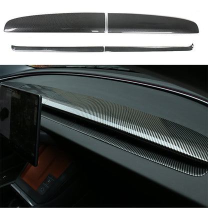Split Dashboard Cover & Dashboard Air Outlet Cover (Carbon Fiber Pattern ABS) for Tesla Model 3 Highland 2024+ Dashboard Cover+Air Vent Outlet Cover (4 Pcs) Glossy Carbon Fiber