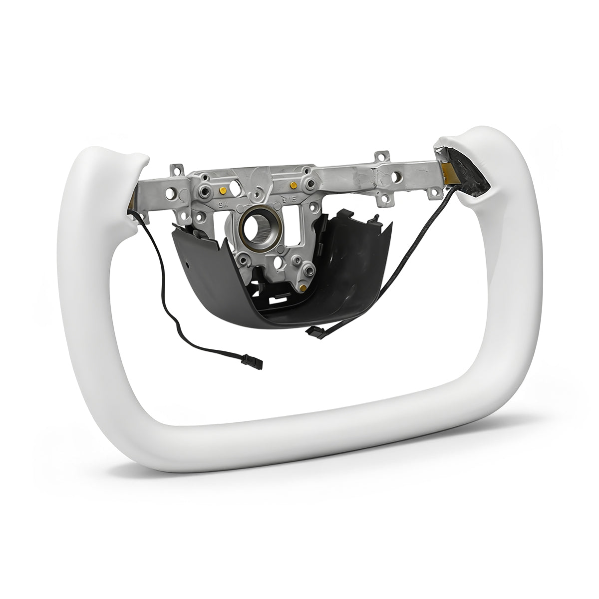 Nappa Leather Open-Bottom Yoke/Cyber Steering Wheel Driving Wheel Upgrade for Model Y Juniper/ Model 3 Highland 2024+ Model 3 Highland Yoke White
