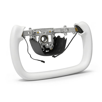 Nappa Leather Open-Bottom Yoke/Cyber Steering Wheel Driving Wheel Upgrade for Model Y Juniper/ Model 3 Highland 2024+ Model 3 Highland Yoke White