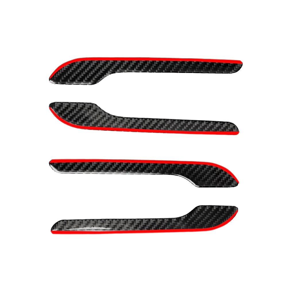 Door Handle Cover Trim For Tesla Model 3/Y (4PCS) Carbon Fiber with Red Trim