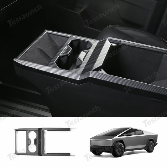 Center Console Cup Holder Panel Trim Cover (Carbon Fiber Pattern ABS) for Cybertruck Matte Carbon Fiber