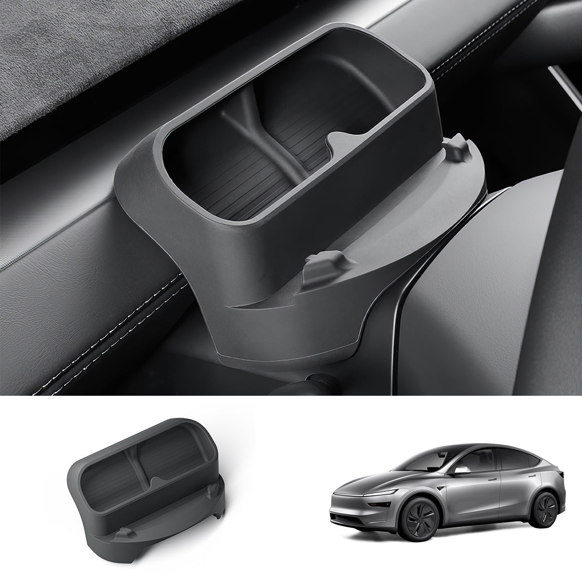 Multi-Function Steering Wheel Phone Mount & Glasses Holder for Tesla Model Y Juniper 2025+ Black