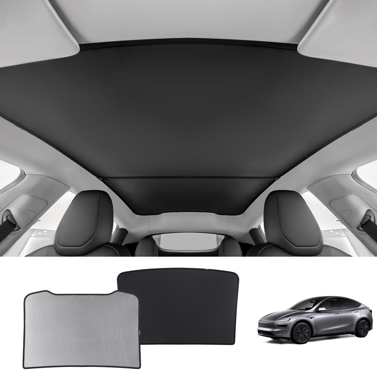 Split Nano Ice Crystal Glass Roof Sunshade for Tesla Model Y Juniper 2025+ Black