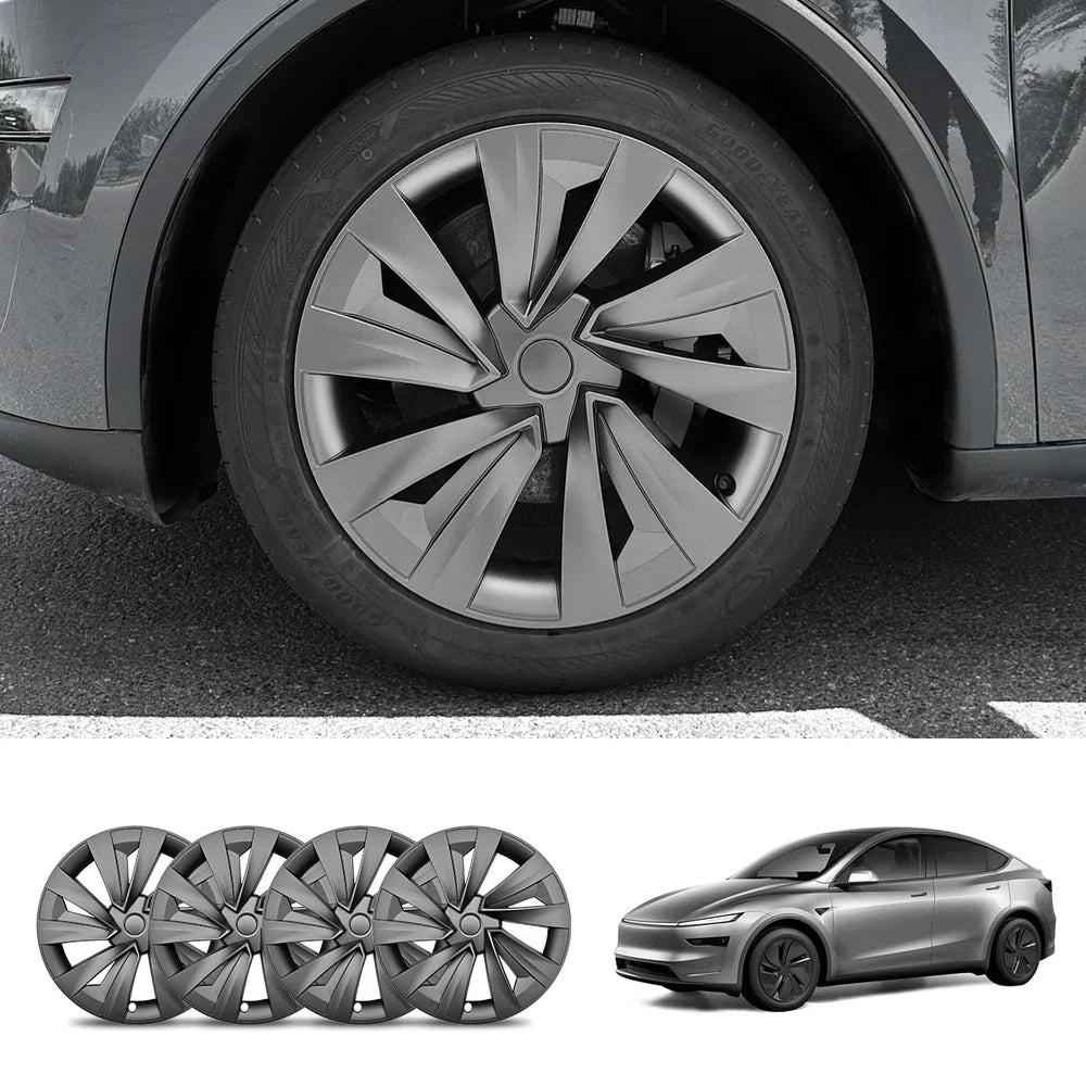 19'' Crossflow Hubcaps Wheel Covers for Tesla Model Y Juniper 2025+ – Helix 2.0 Style (Set of 4) Grey
