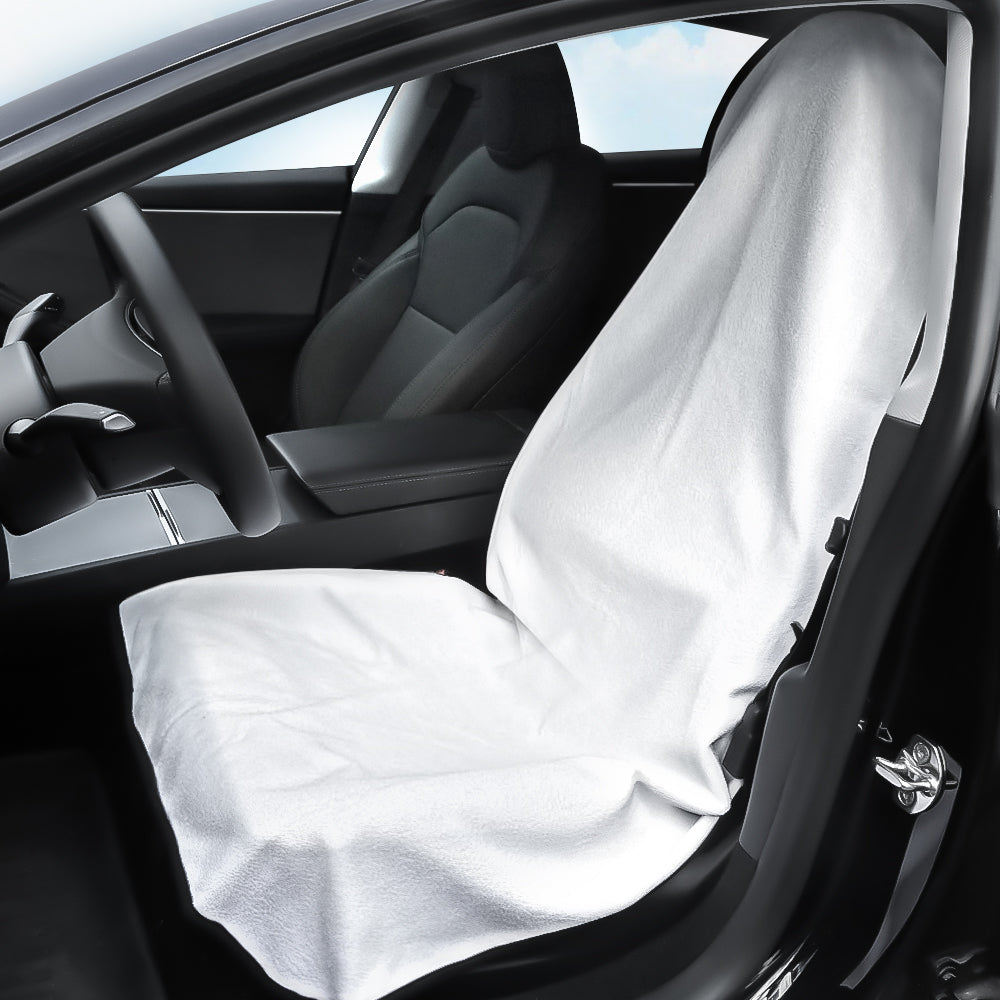 Machine Washable Waterproof Towel Seat Cover Protector - Fits All Cars Front Seat (1 Pc) White
