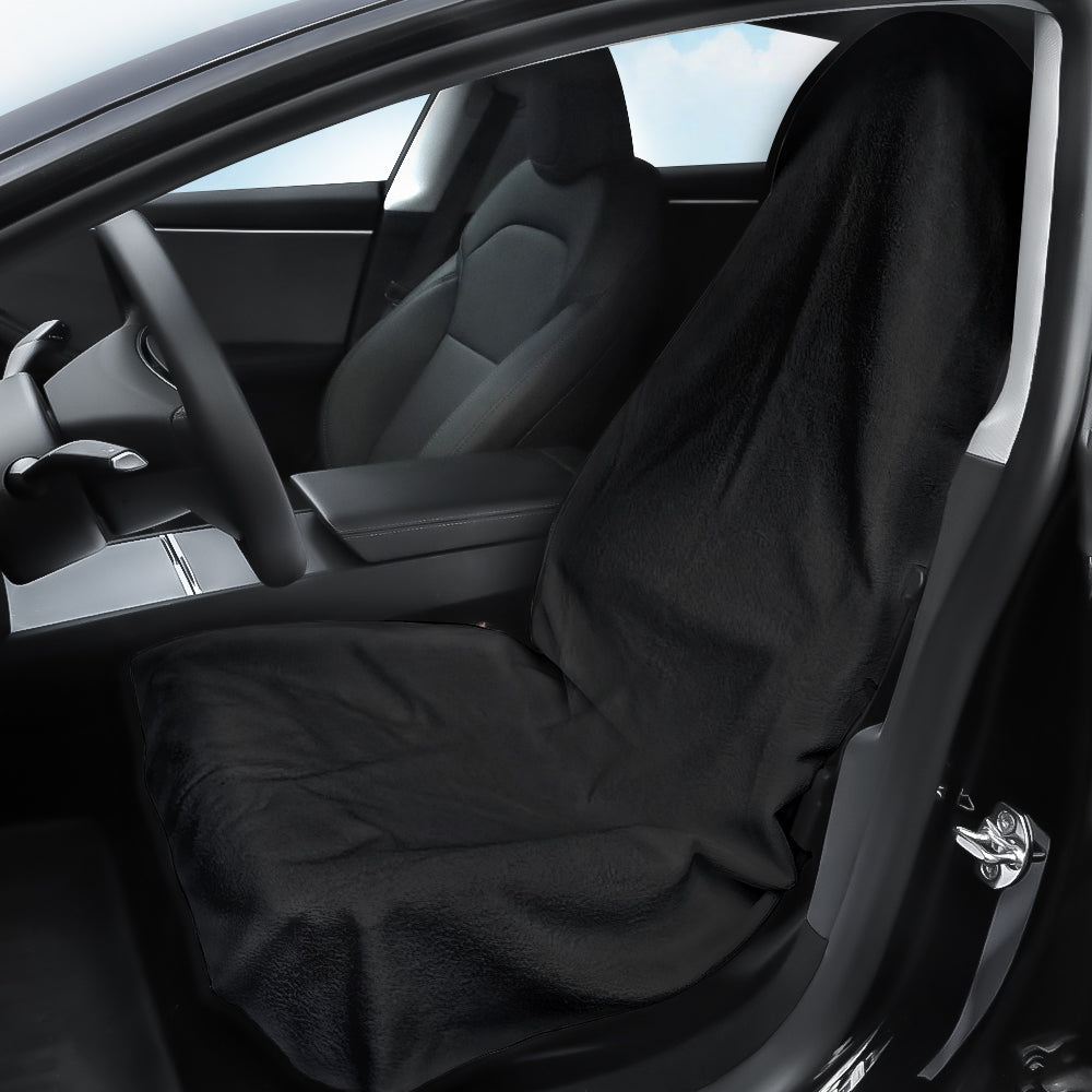 Machine Washable Waterproof Towel Seat Cover Protector - Fits All Cars Front Seat (1 Pc) Black