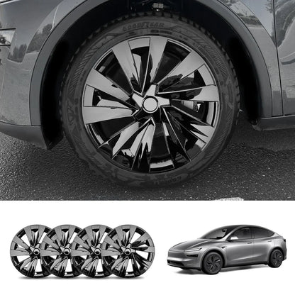 19'' Crossflow Hubcaps Wheel Covers for Tesla Model Y Juniper 2025+ – Helix 2.0 Style (Set of 4) Glossy Black
