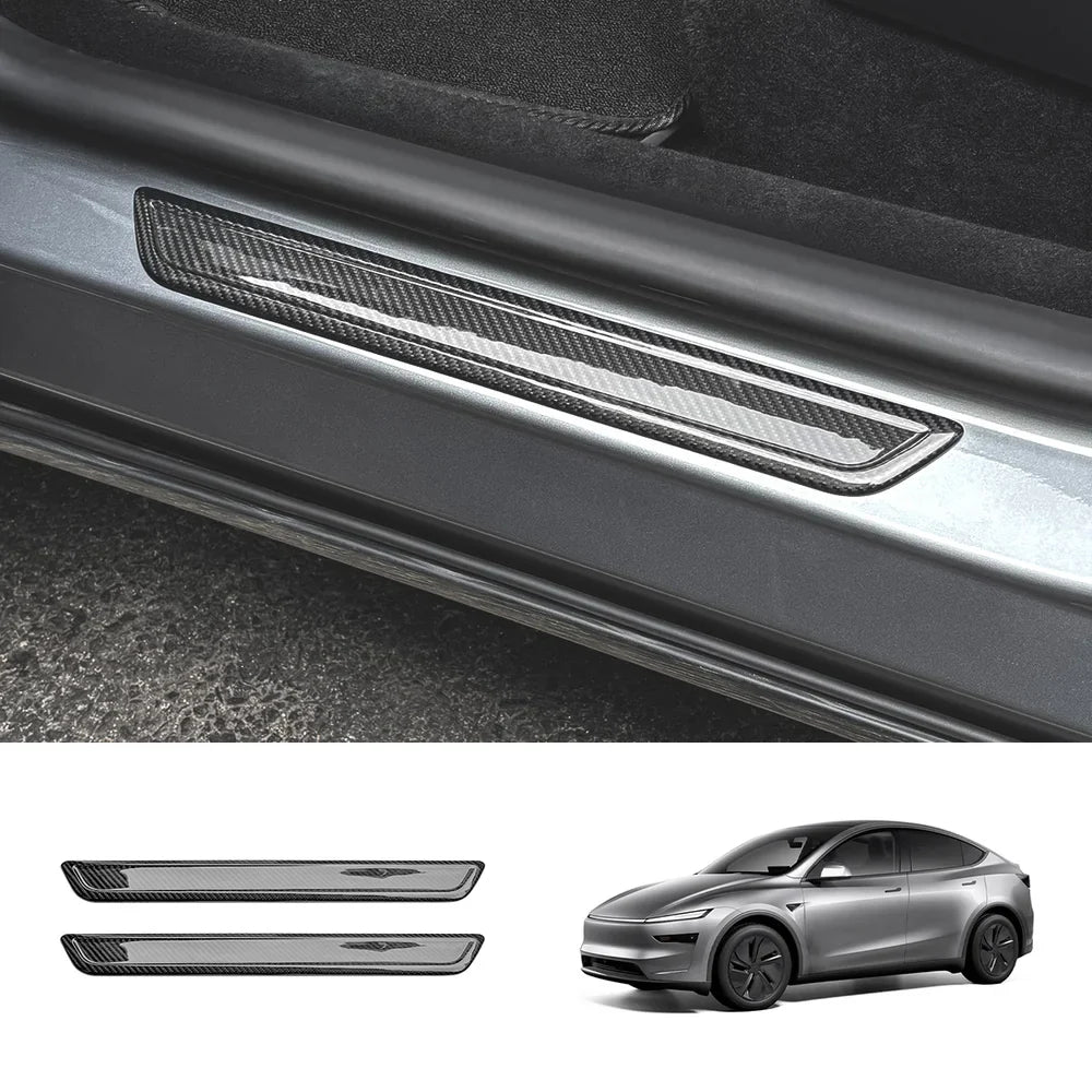[Real Carbon Fiber] Front Door Sill Protectors for Tesla Model Y Juniper 2025+ (2PCS) Glossy Carbon Fiber