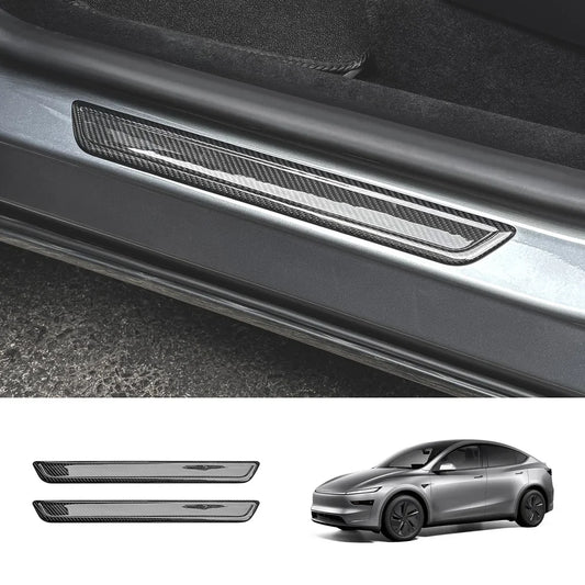 [Real Carbon Fiber] Front Door Sill Protectors for Tesla Model Y Juniper 2025+ (2PCS) Glossy Carbon Fiber