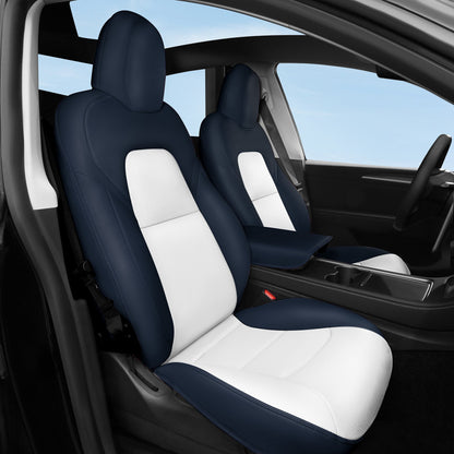 All-Inclusive 2020-2024 5 Seat Tesla Model Y Seat Cover Nappa Leather Blue White Full Set (Front & Rear Seats)