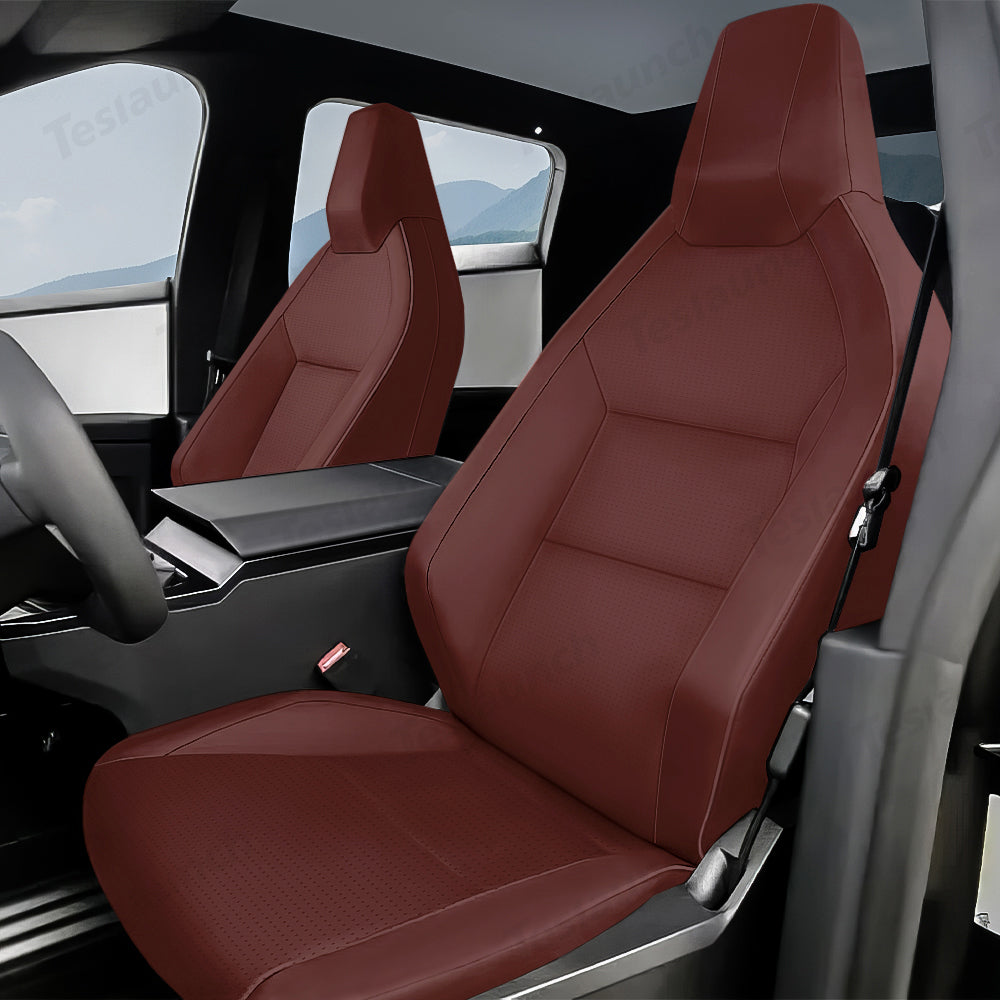 All-Inclusive Seat Cover for Tesla Cybertruck 2024+ Nappa Leather Dark Red Full Set (Front & Rear Seats)