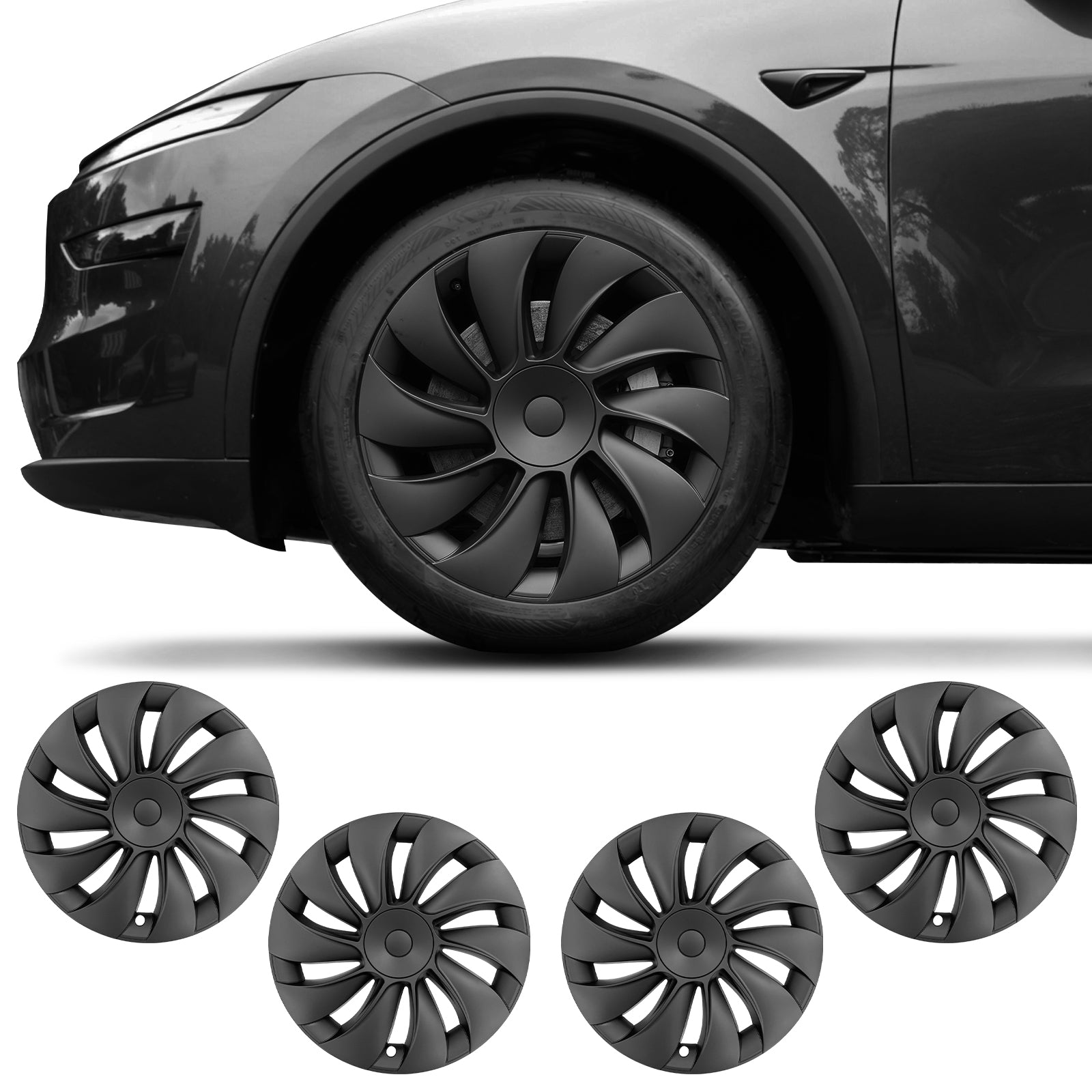 19 Inch Cyclone Style Black Hubcaps For Tesla Model Y Juniper
