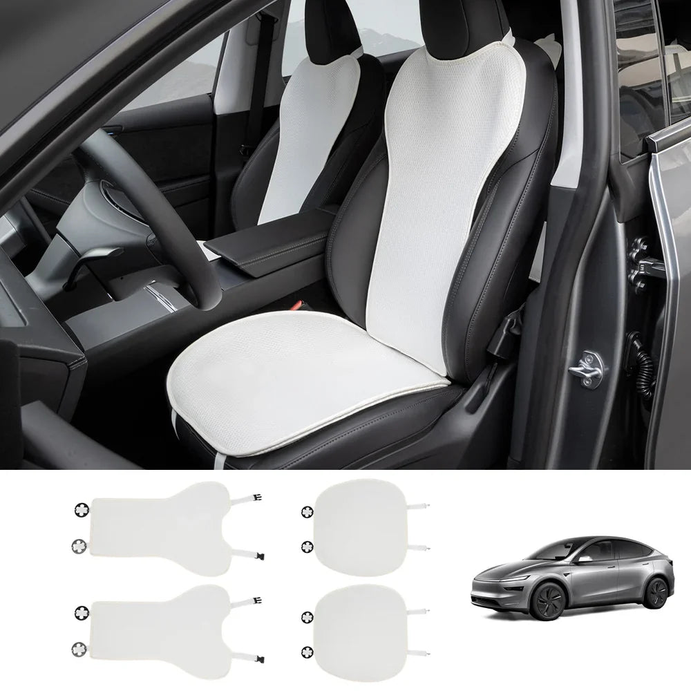 Ice Silk Breathable Air Mesh Seat Cushion for Tesla Model Y Juniper 2025+ White Front Seat (4 Pcs)