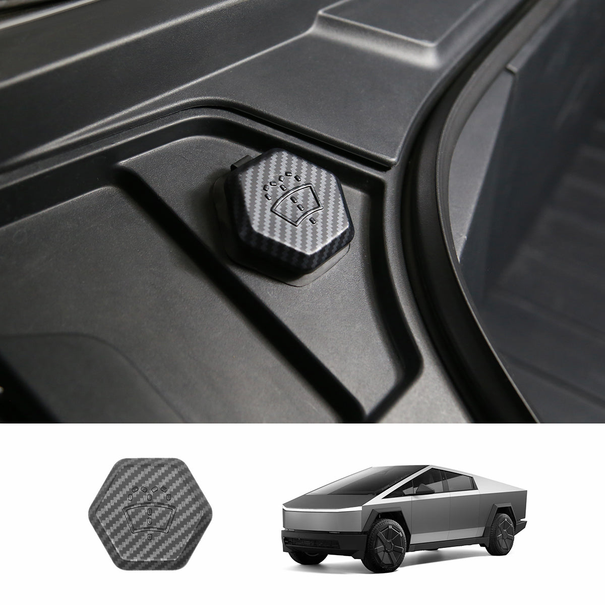 Windshield Washer Fluid Filler Cap Trim Cover (Carbon Fiber Pattern ABS) for Cybertruck Matte Carbon Fiber