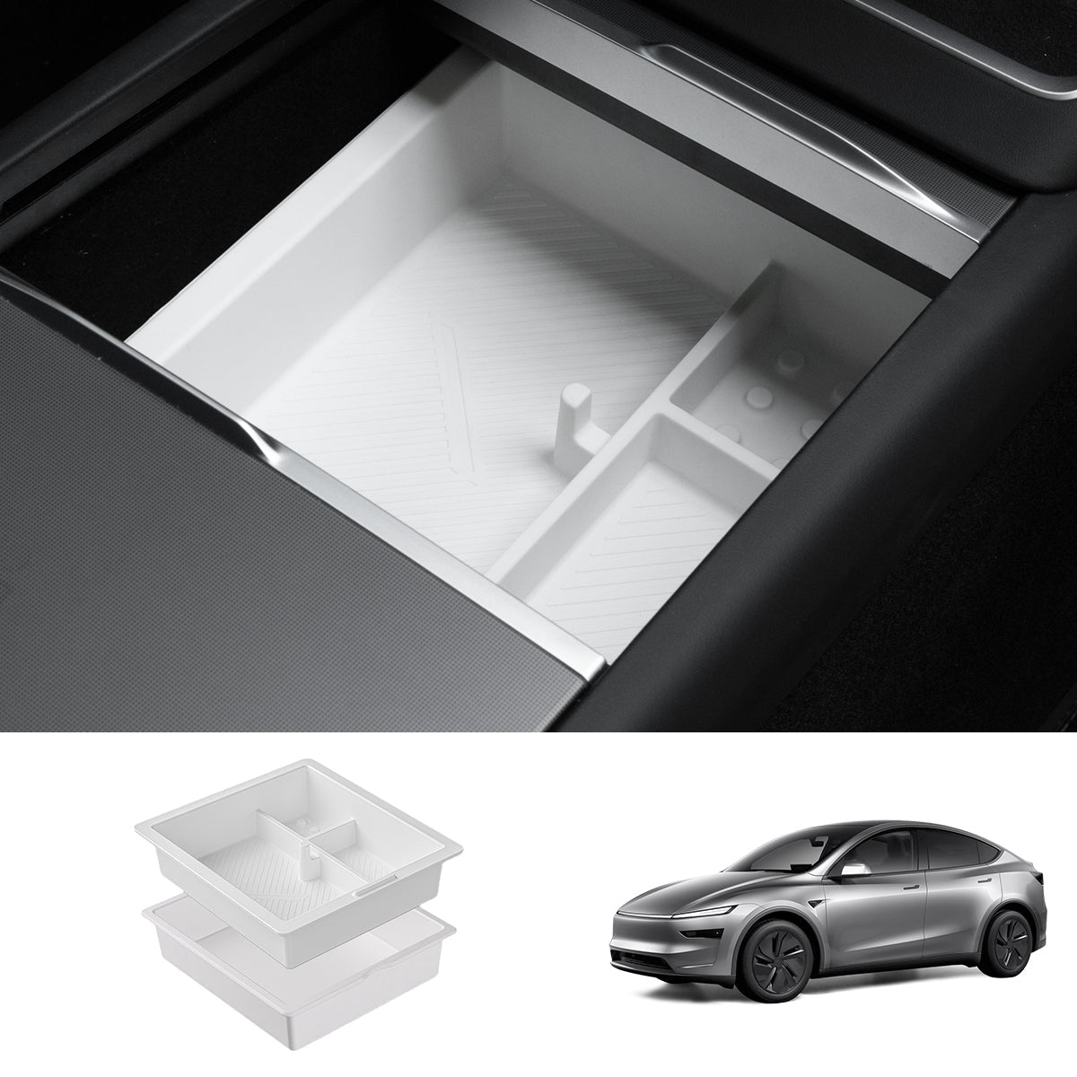 Center Console & Armrest Storage Box for Tesla Model Y Juniper 2025+ Central Control Storage Box White