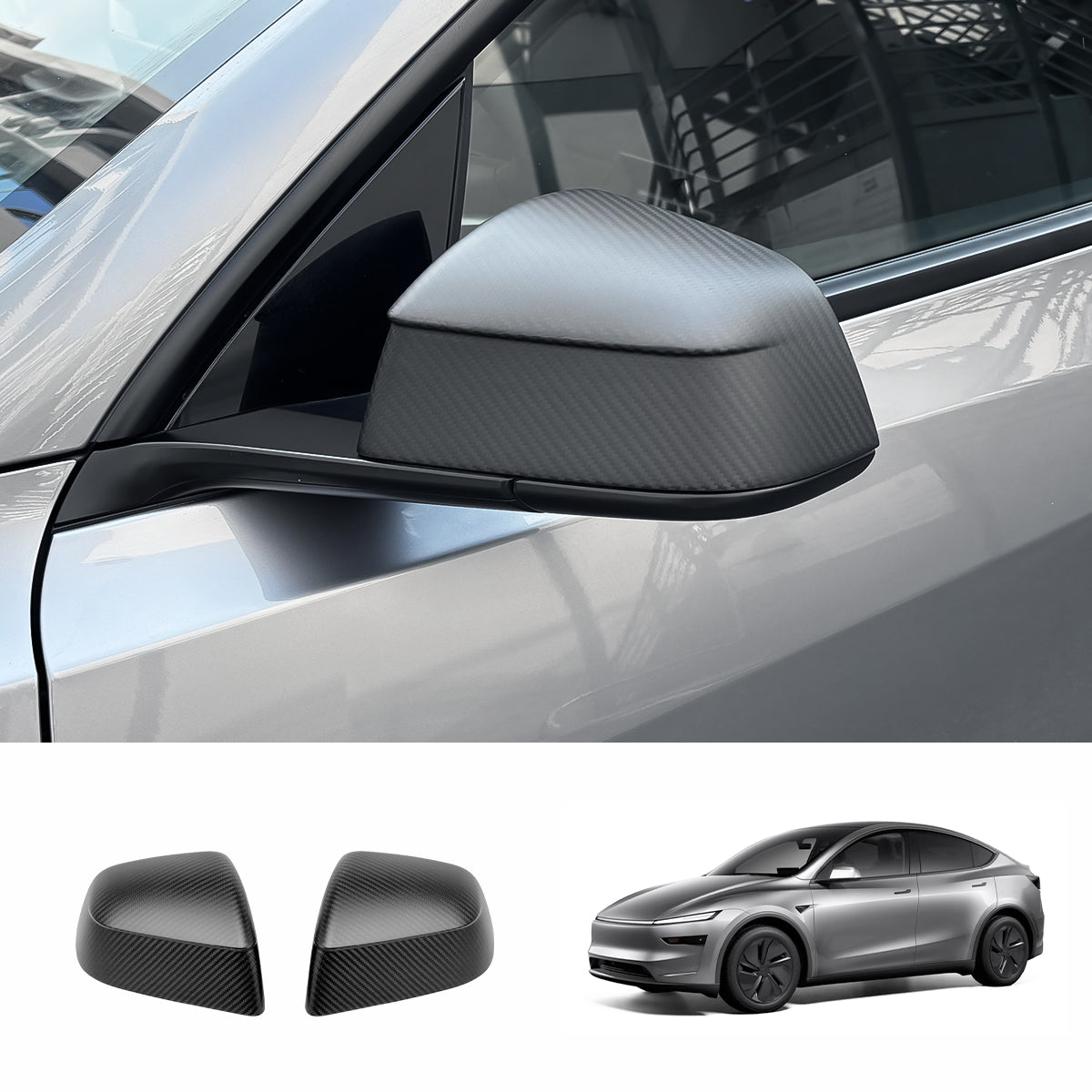 [Real Carbon Fiber] Rear View Mirror Covers for Tesla Model Y Juniper 2025+ (1 Pair) Matte Carbon Fiber