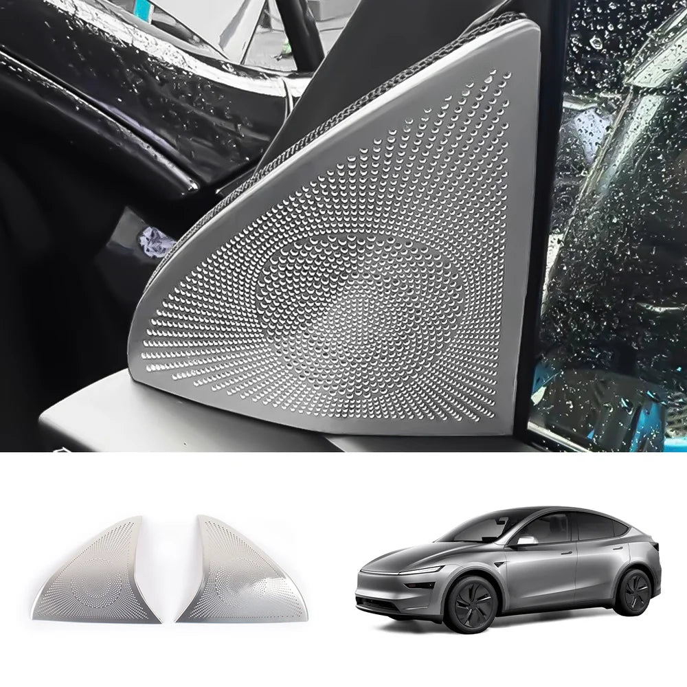 Stainless Steel Front Door Triangle Speaker Covers for Tesla Model Y Juniper 2025+ Brushed Silver