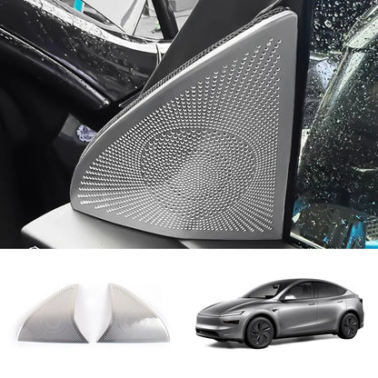Stainless Steel Front Door Triangle Speaker Covers for Tesla Model Y Juniper 2025+ Brushed Silver