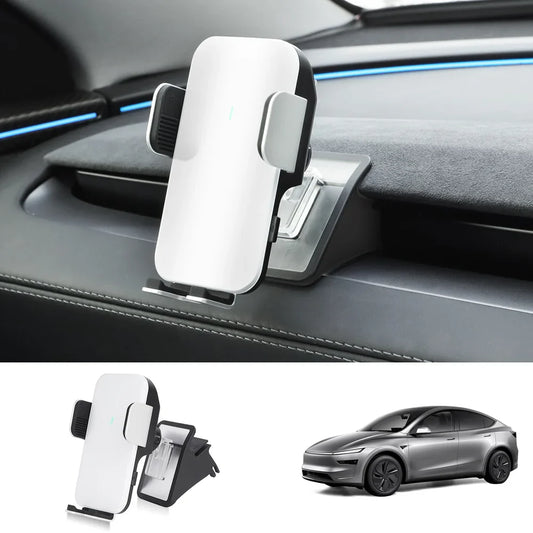 Dashboard Phone Holder with Solar Auto Clamp for Tesla Model Y Juniper 2025+ White (Phone Holder + Base)
