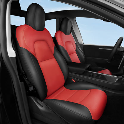 All-Inclusive 2020-2024 5 Seat Tesla Model Y Seat Cover Standard Leather Black Red Full Set (Front & Rear Seats)