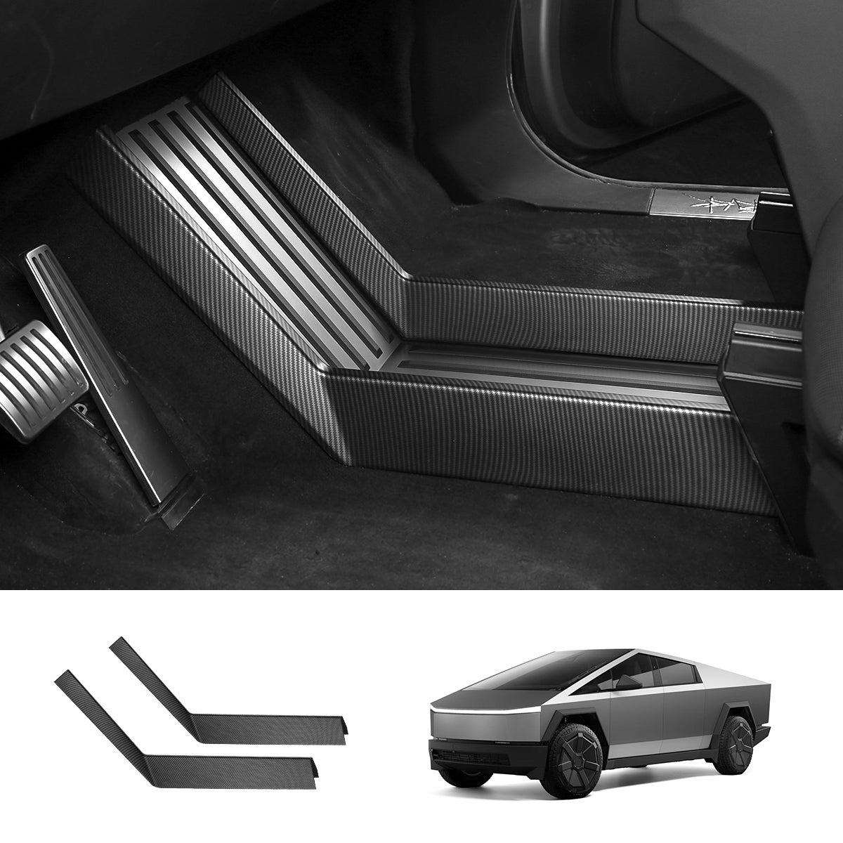 Lower Center Console Side Trim Covers (Carbon Fiber Pattern ABS) for Cybertruck Matte Carbon Fiber