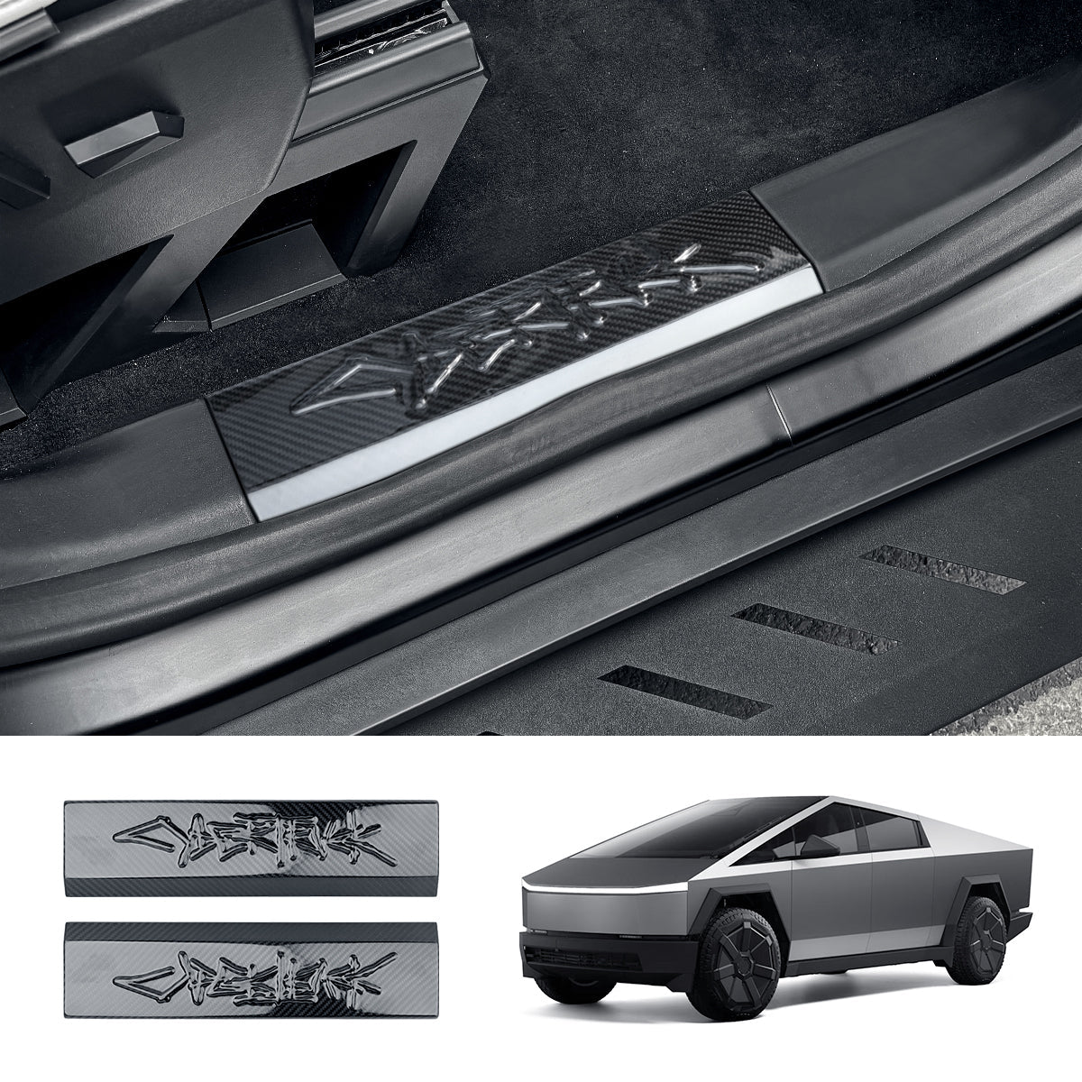 [Real Carbon Fiber] Front Door Sill Protector for Tesla Cybertruck (2 Pcs) Glossy Carbon Fiber