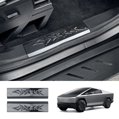 [Real Carbon Fiber] Front Door Sill Protector for Tesla Cybertruck (2 Pcs) Glossy Carbon Fiber