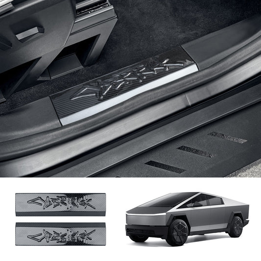 [Real Carbon Fiber] Front Door Sill Protector for Tesla Cybertruck (2 Pcs) Glossy Carbon Fiber